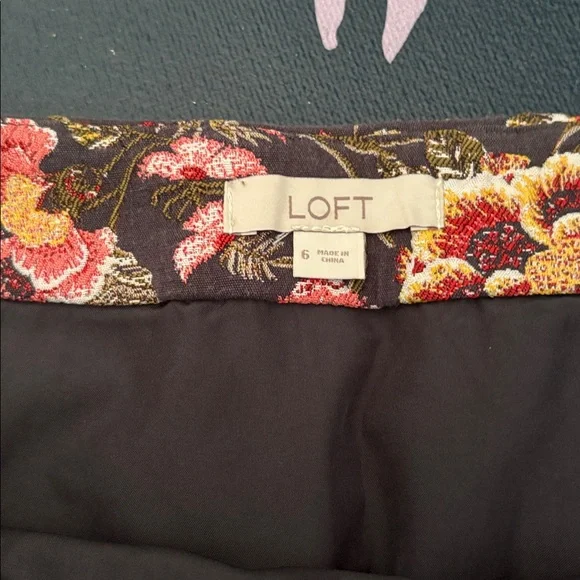LOFT Floral Patterned Skirt with Red and Yellow Accents - Picture 3 of 6